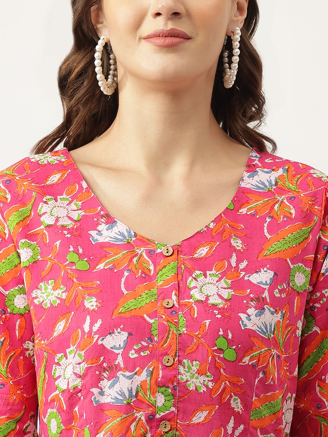 Eshani Pink Floral Printed Cotton Peplum Fit Top