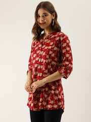 Eshani Maroon Floral Printed Rayon Shirt type Top for Women