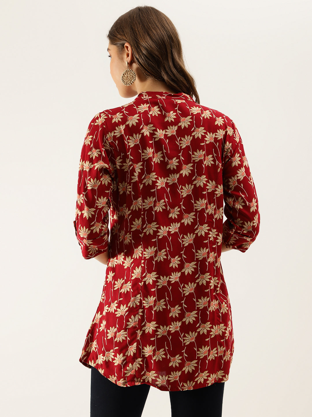 Eshani Maroon Floral Printed Rayon Shirt type Top for Women