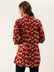 Eshani Maroon Floral Printed Rayon Shirt type Top for Women