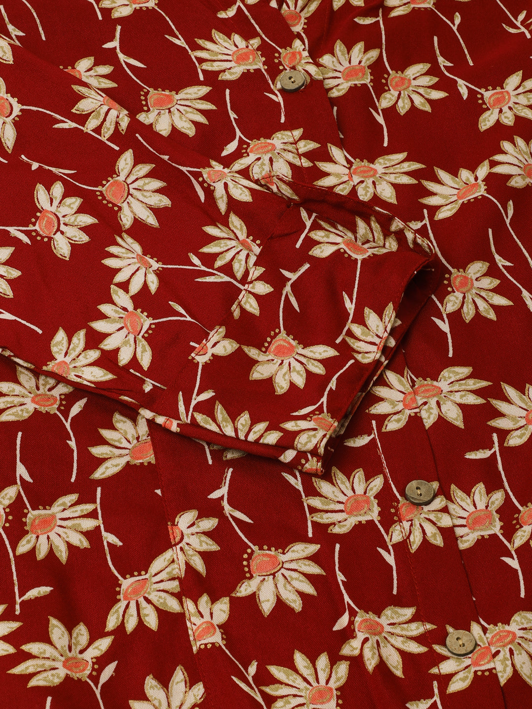 Eshani Maroon Floral Printed Rayon Shirt type Top for Women