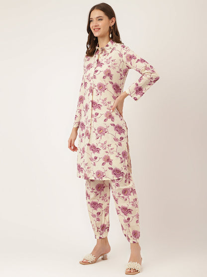 Eshani Purple Floral Print Cotton Co-ord Set