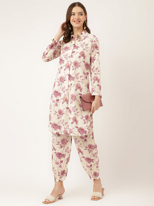 Eshani Purple Floral Print Cotton Co-ord Set