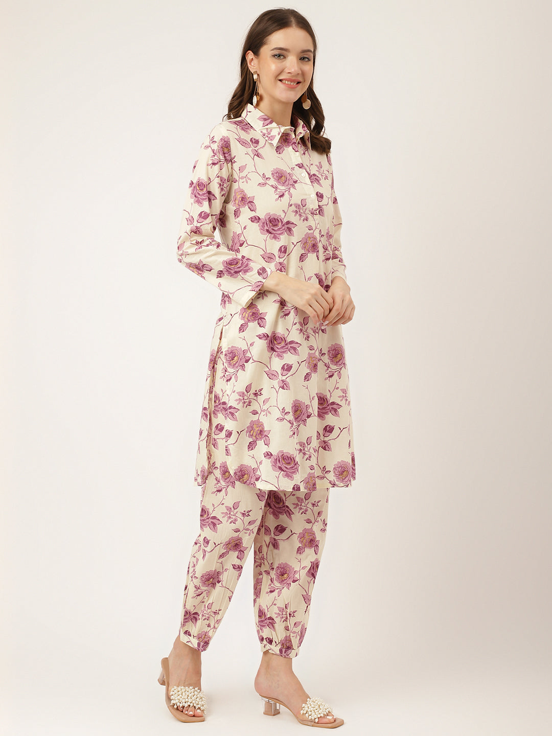 Eshani Purple Floral Print Cotton Co-ord Set