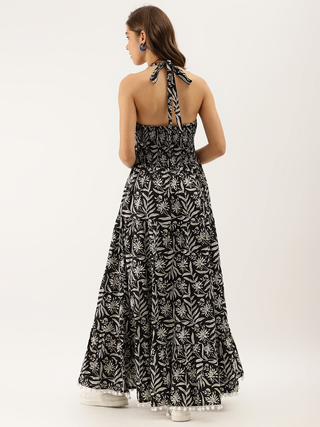 Eshani Black Floral Printed Cotton Ethnic Dress for Women