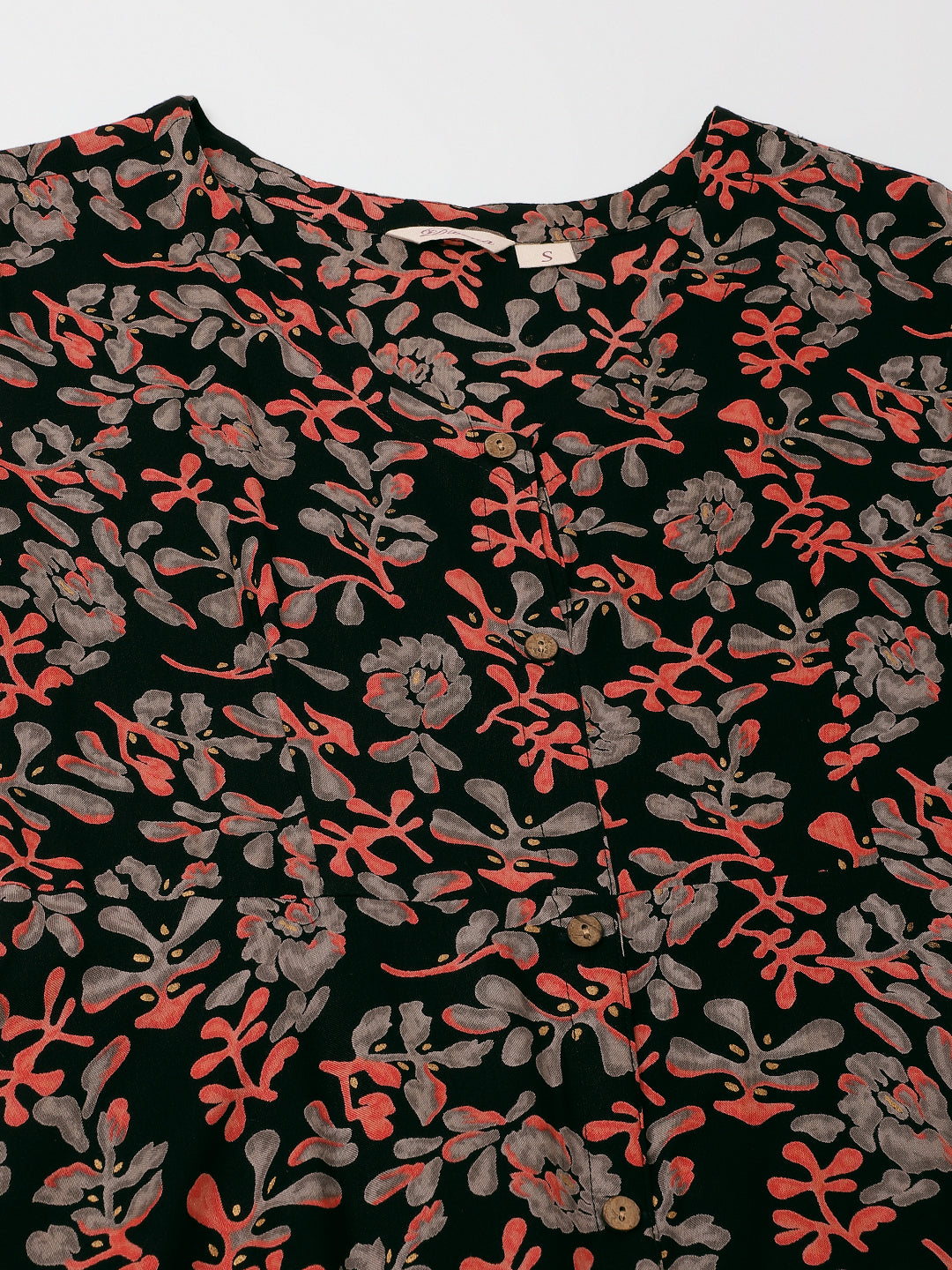 Eshani Black Multi Floral Printed Rayon Ethnic Dress for Women