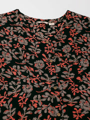 Eshani Black Multi Floral Printed Rayon Ethnic Dress for Women