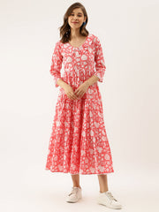 Eshani Pink Floral Printed Cotton Ethnic Dress for Women