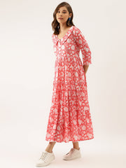 Eshani Pink Floral Printed Cotton Ethnic Dress for Women