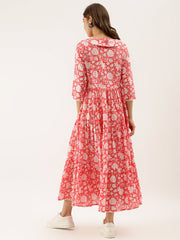 Eshani Pink Floral Printed Cotton Ethnic Dress for Women