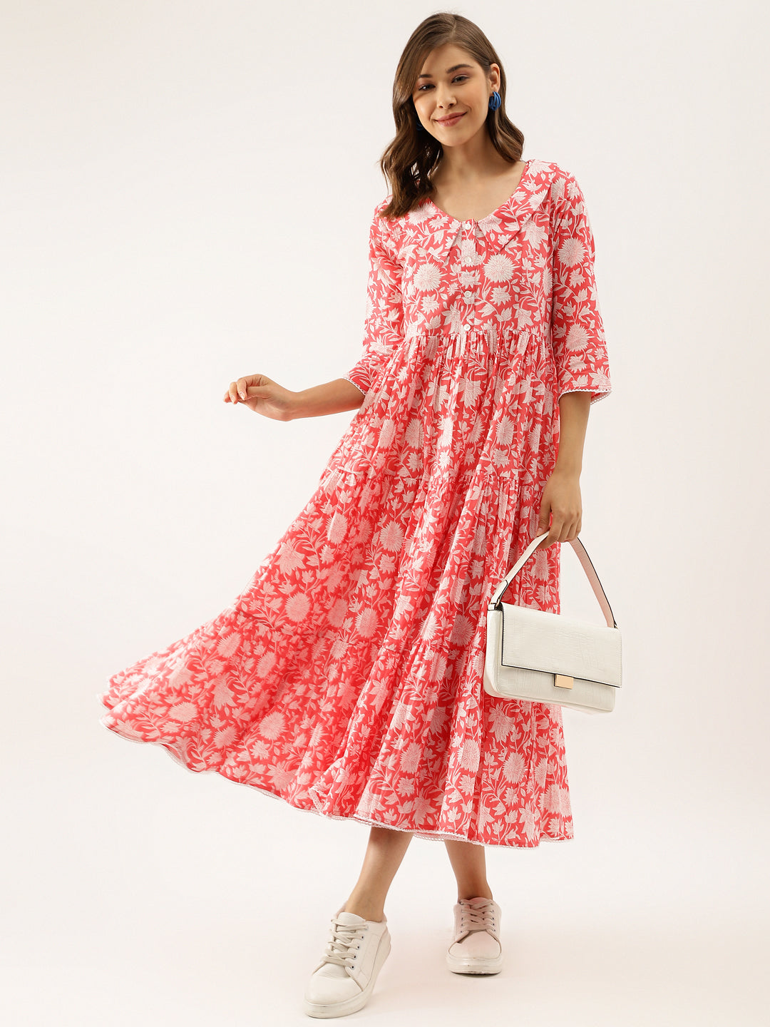 Eshani Pink Floral Printed Cotton Ethnic Dress for Women