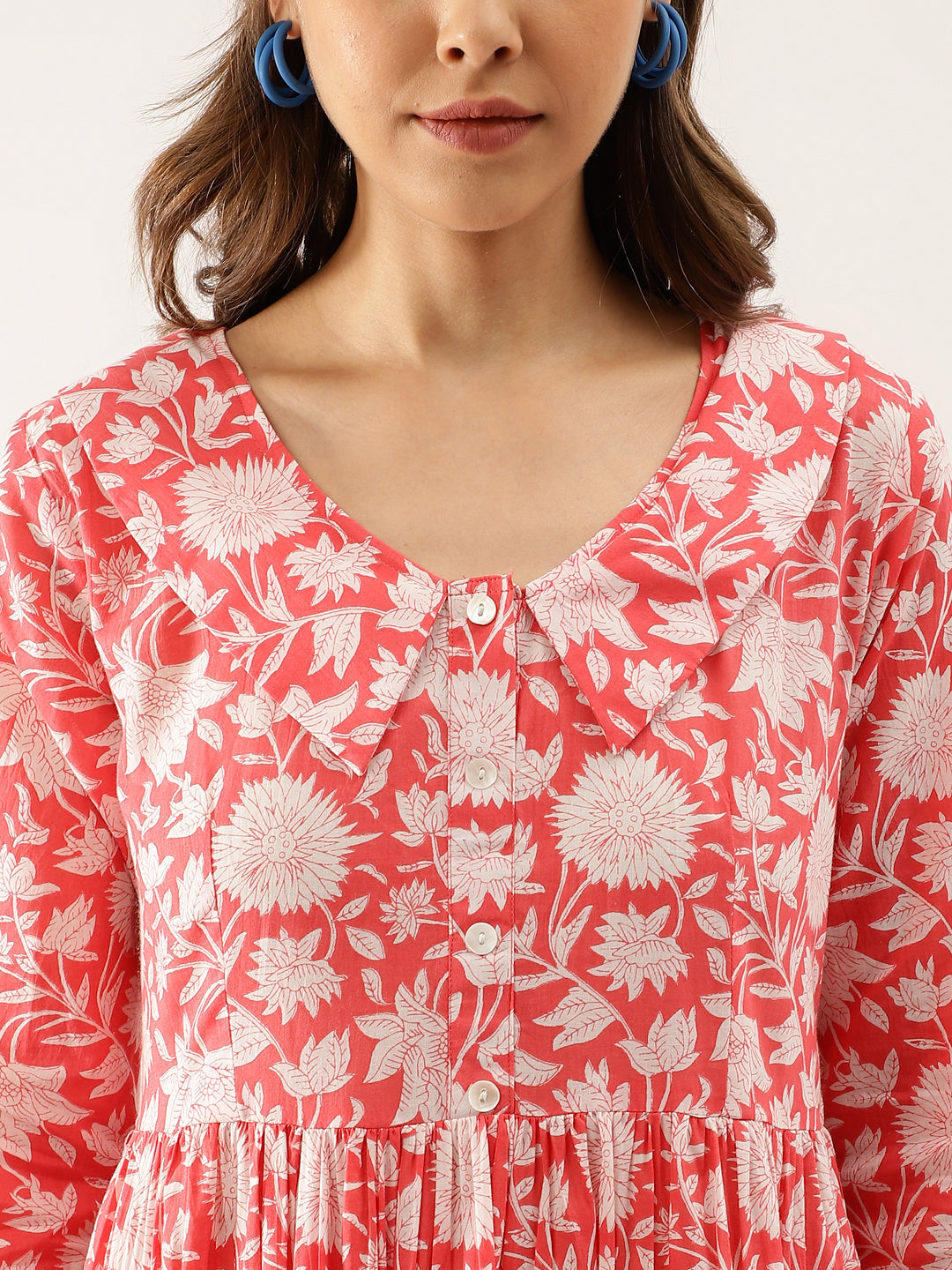 Eshani Pink Floral Printed Cotton Ethnic Dress for Women