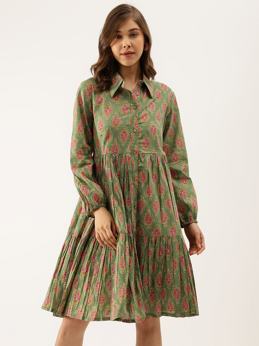 Eshani Green Paisley Printed Cotton Dress for Women