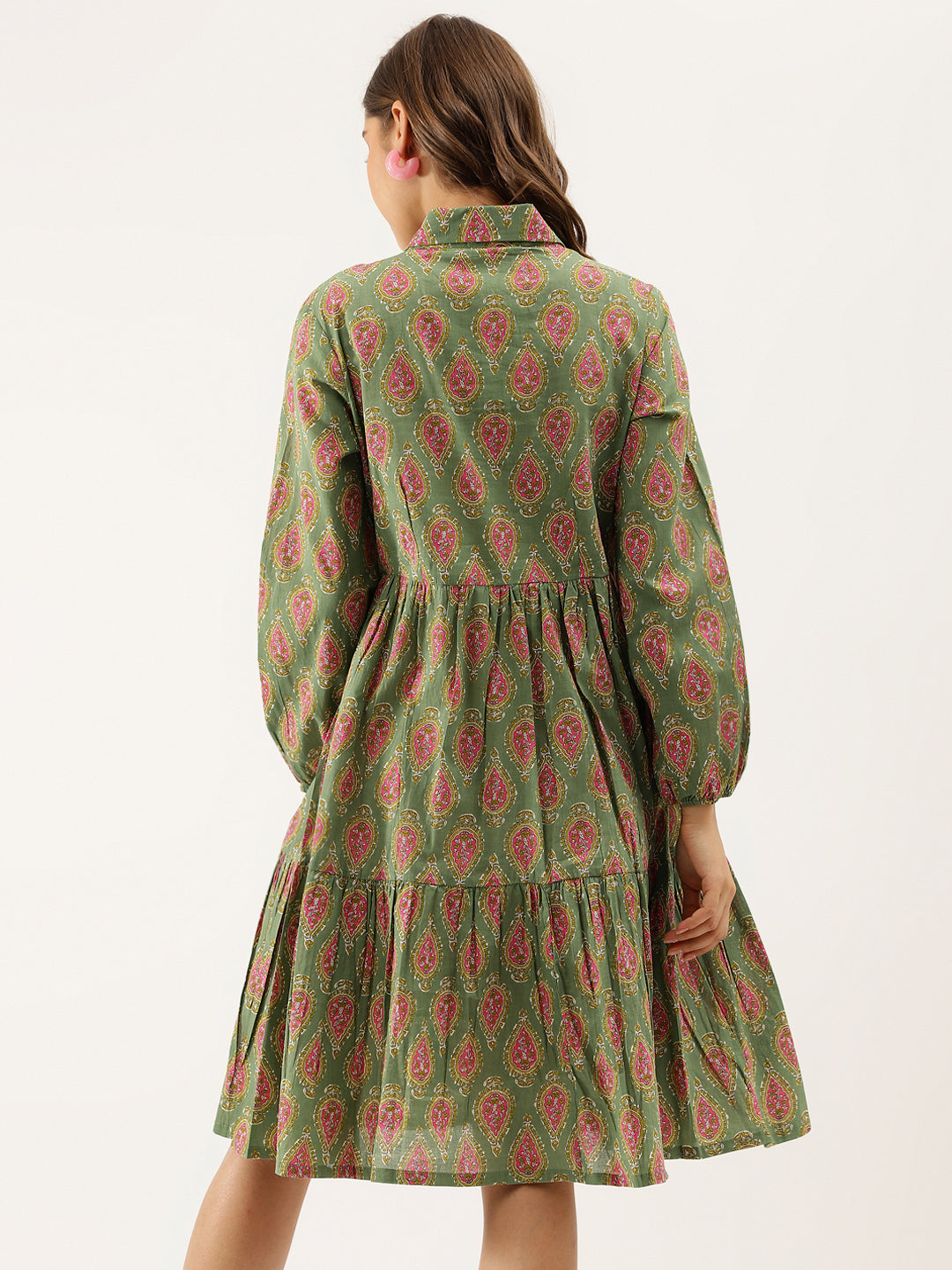 Eshani Green Paisley Printed Cotton Dress for Women