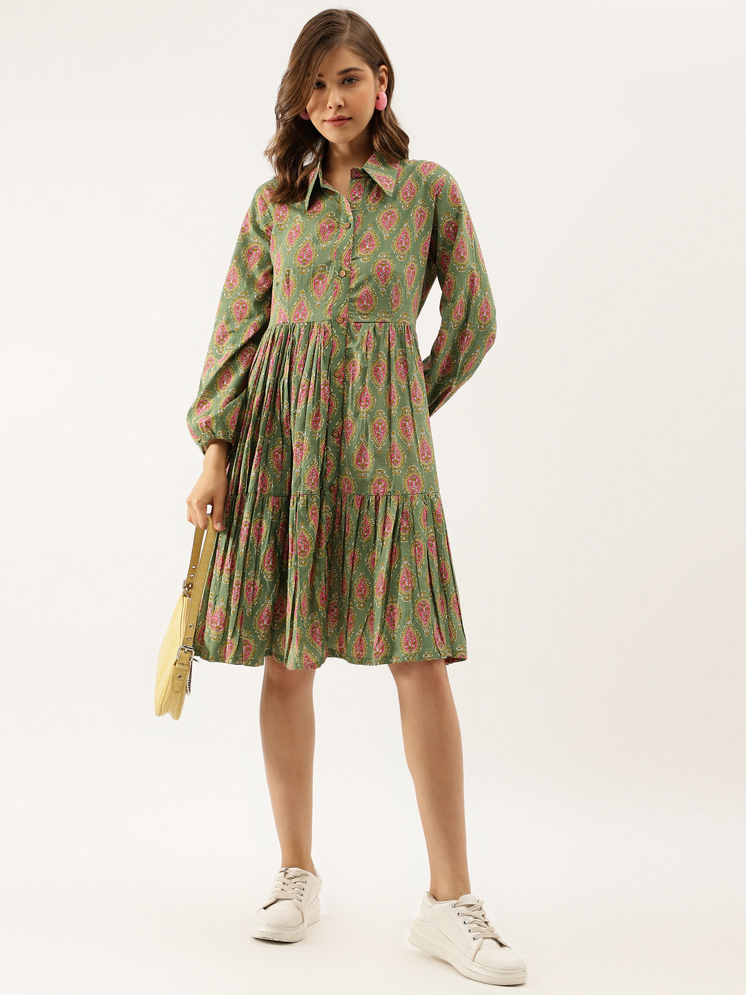 Eshani Green Paisley Printed Cotton Dress for Women