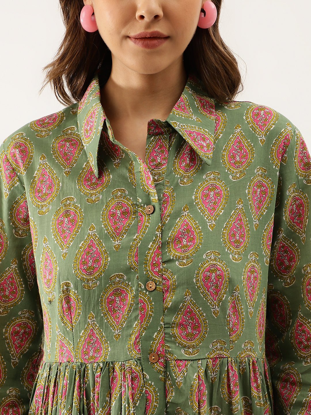 Eshani Green Paisley Printed Cotton Dress for Women