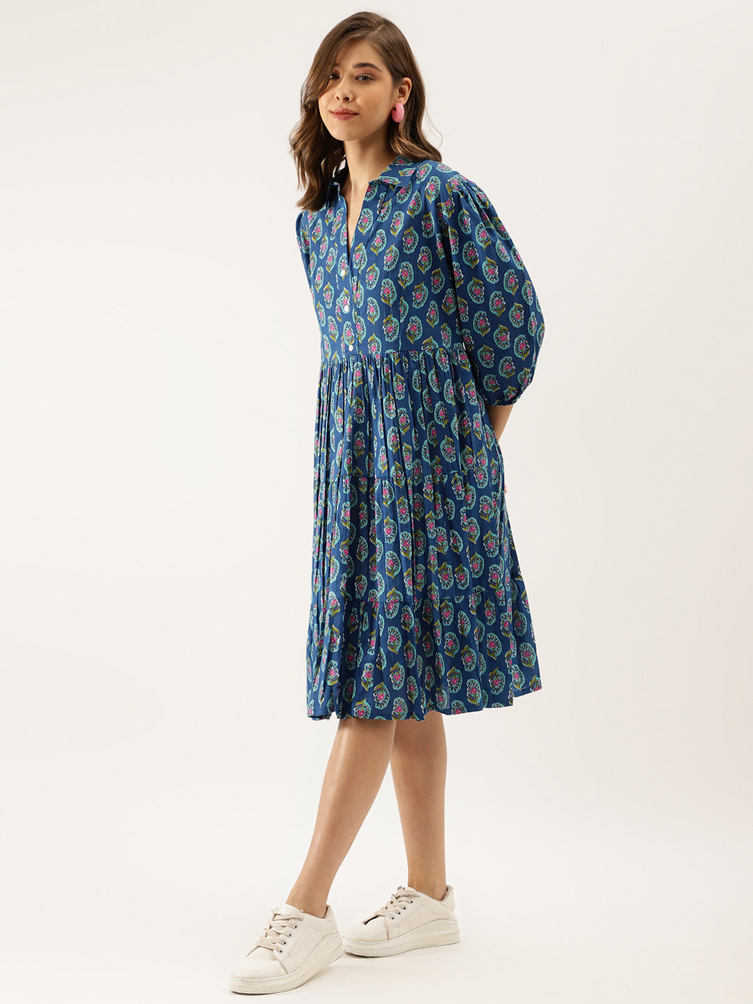 Eshani Blue Paisley Printed Cotton Dress for Women