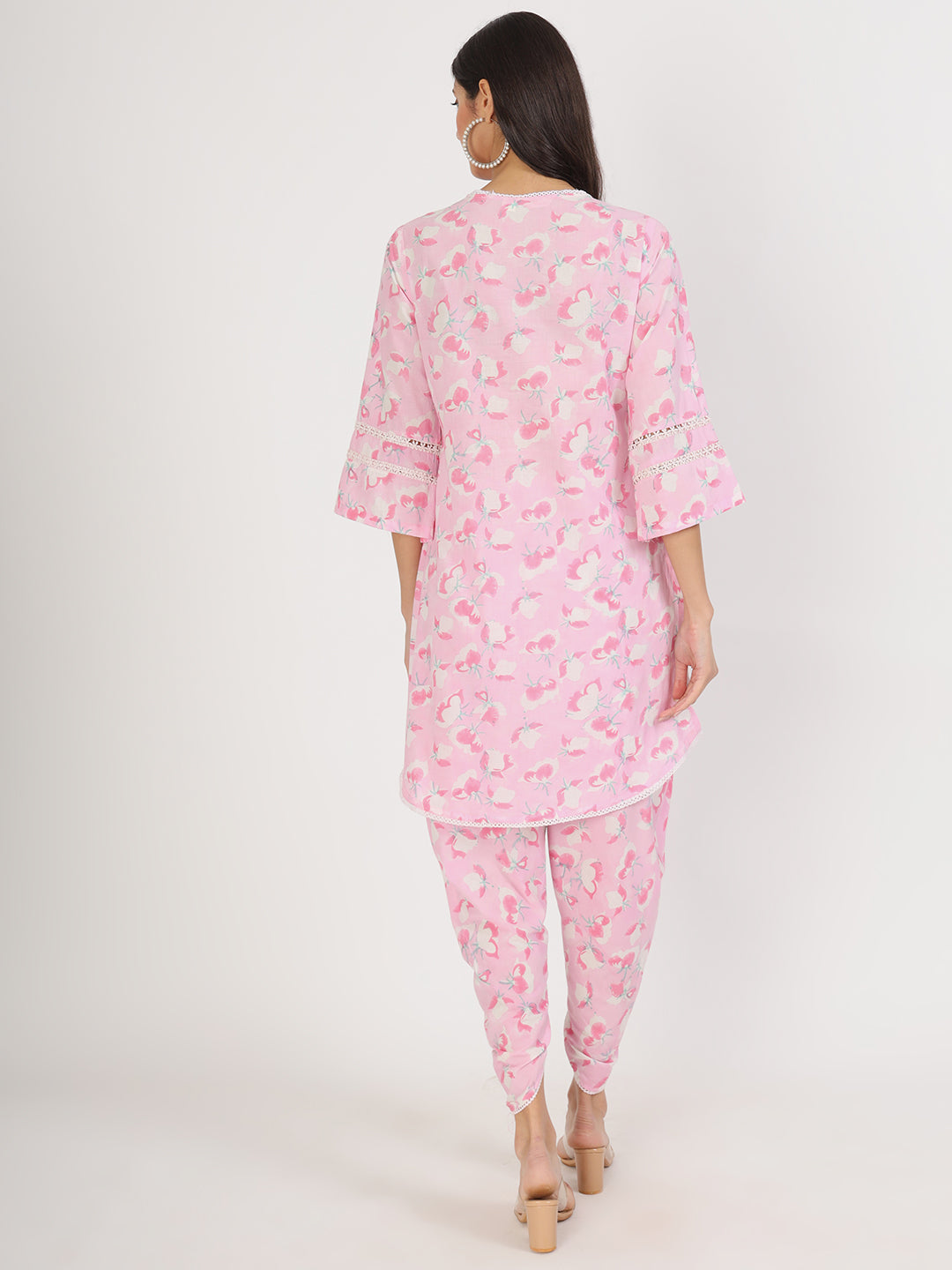 Eshani Pink Floral Printed Cotton Kurta with Dhoti Co-Ord Set