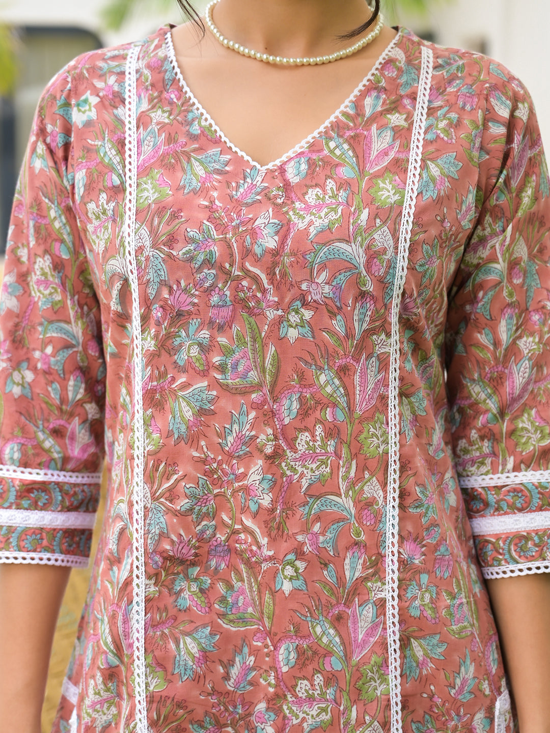 Eshani Maroon Floral Print Cotton Handblock Kurta Set for Women