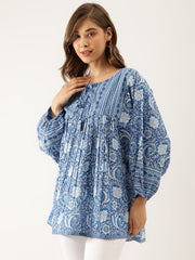 Eshani Blue  Printed Cotton Peplum top