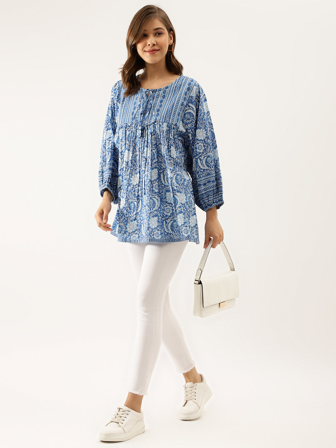 Eshani Blue  Printed Cotton Peplum top
