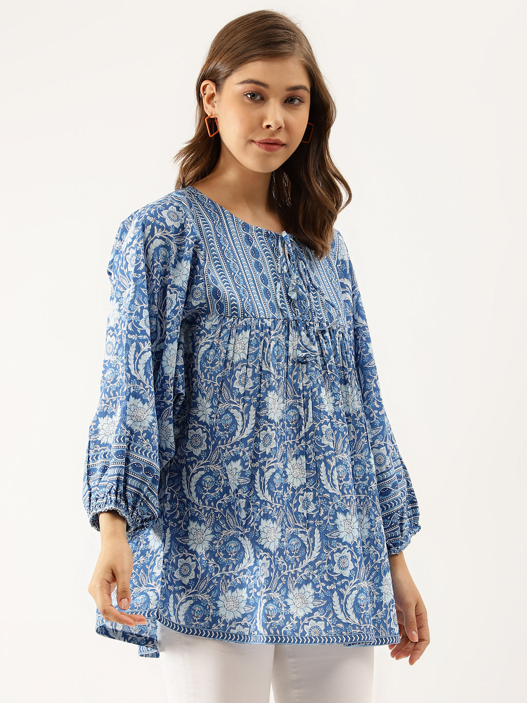 Eshani Blue  Printed Cotton Peplum top