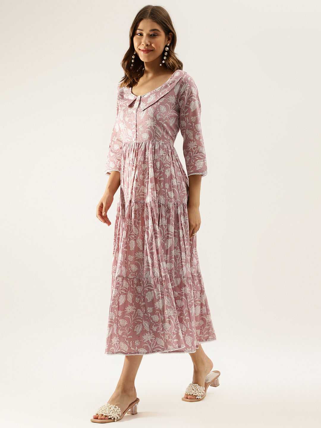 cotton ethnic dresses Women Floral Printed V-Neck Pure Cotton Ethnic Dresses Rain & Rainbow