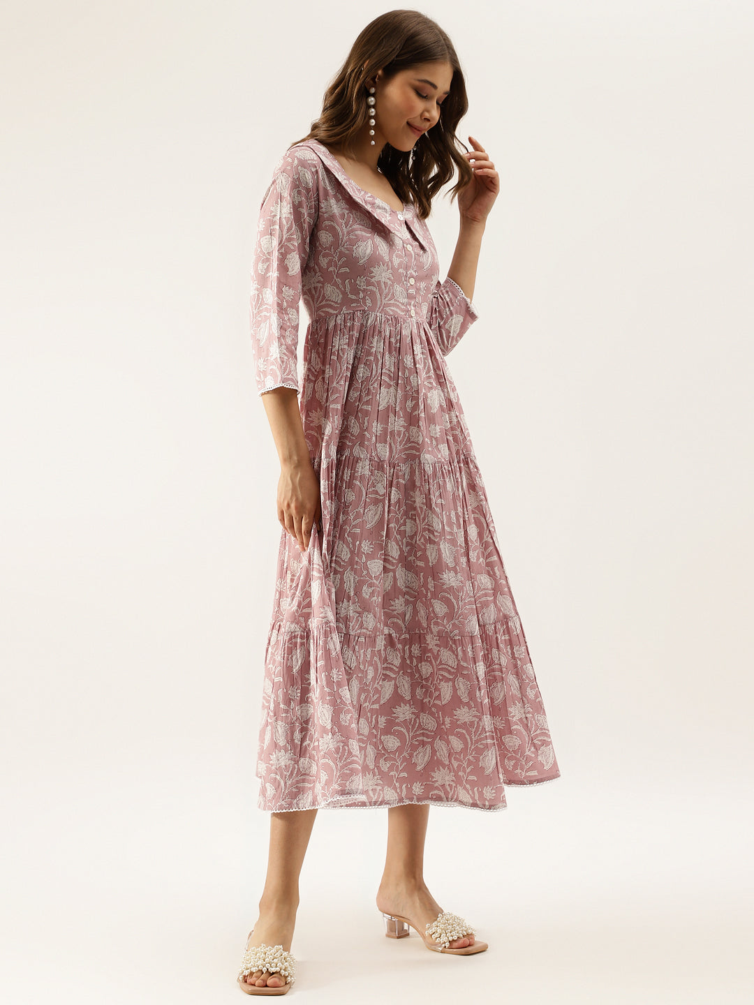 Eshani Lavender Floral Printed Cotton Ethnic Dress for Women