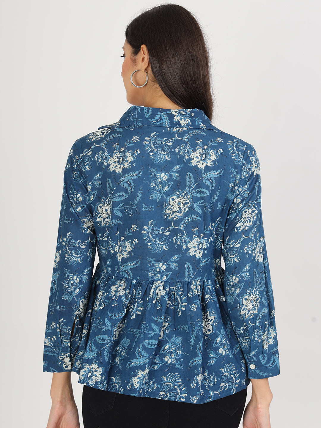 Eshani Indigo Blue Cotton Shirt Style Top