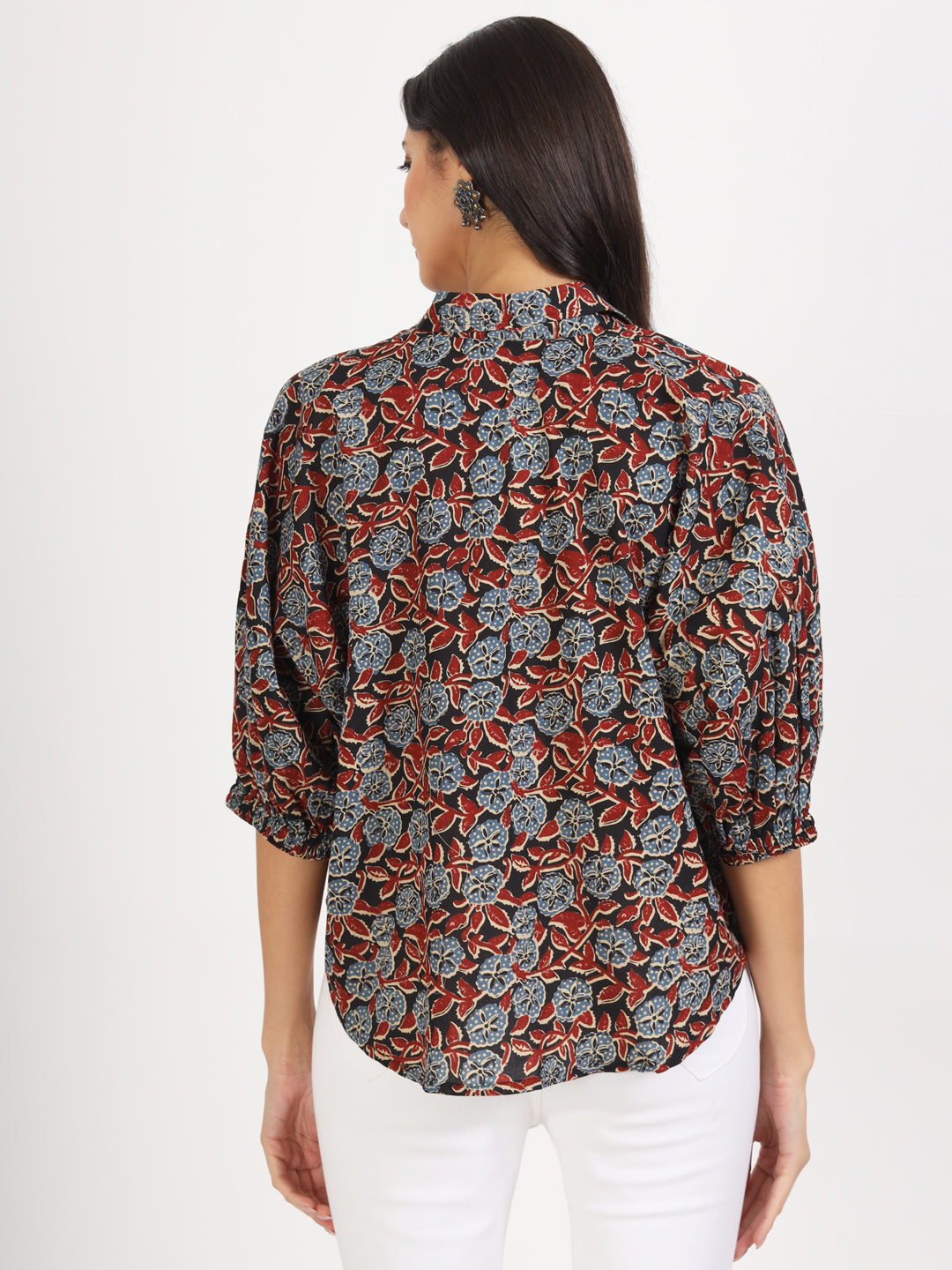 Eshani Black Floral Printed Cotton Tops