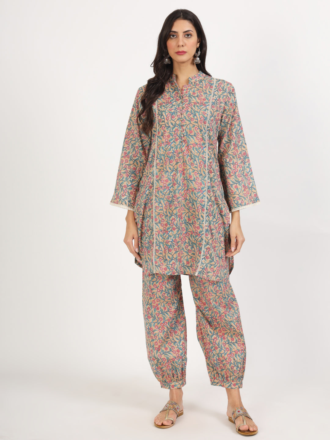 Eshani Beige Floral Printed Cotton Co-ord Set