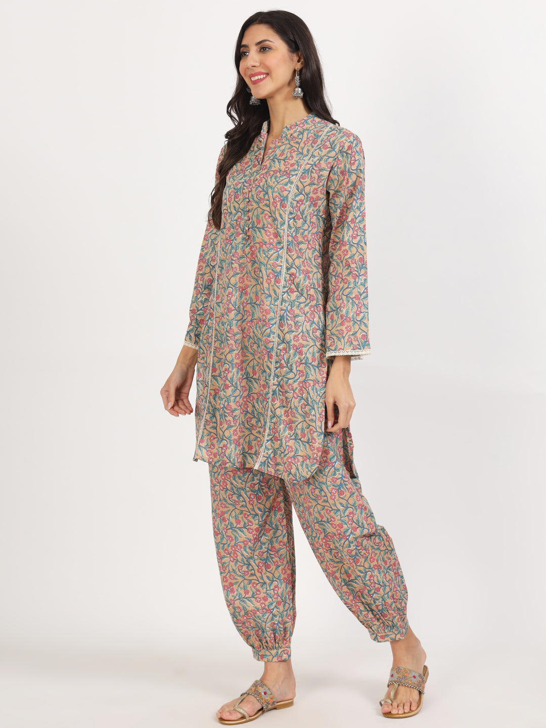 Eshani Beige Floral Printed Cotton Co-ord Set