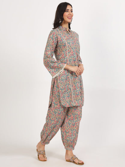 Eshani Beige Floral Printed Cotton Co-ord Set