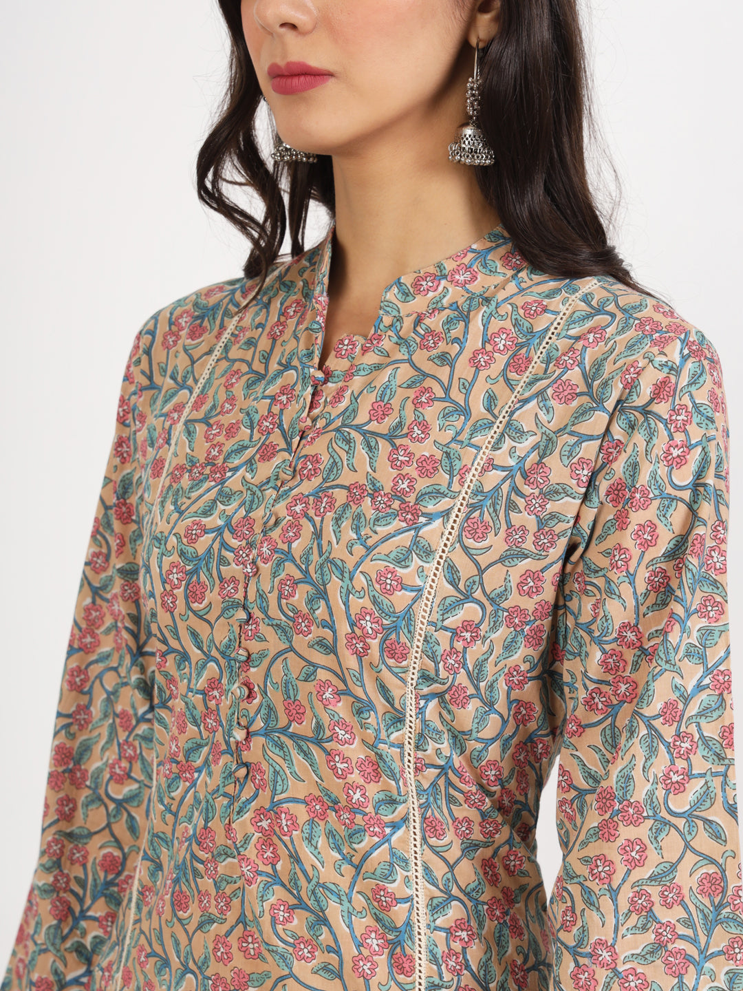 Eshani Beige Floral Printed Cotton Co-ord Set