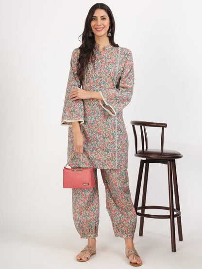 Eshani Beige Floral Printed Cotton Co-ord Set