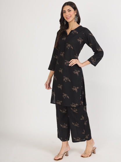 Eshani Black Printed Kurta with Trouser Co-Ord Set