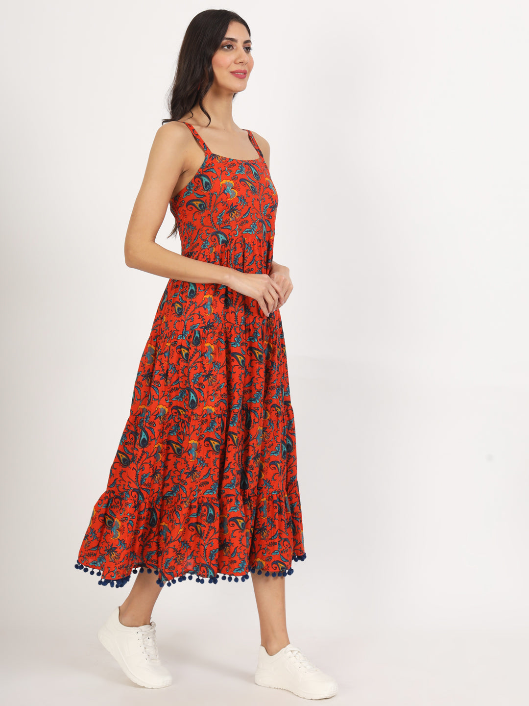 Eshani Red Floral Printed Cotton Dress