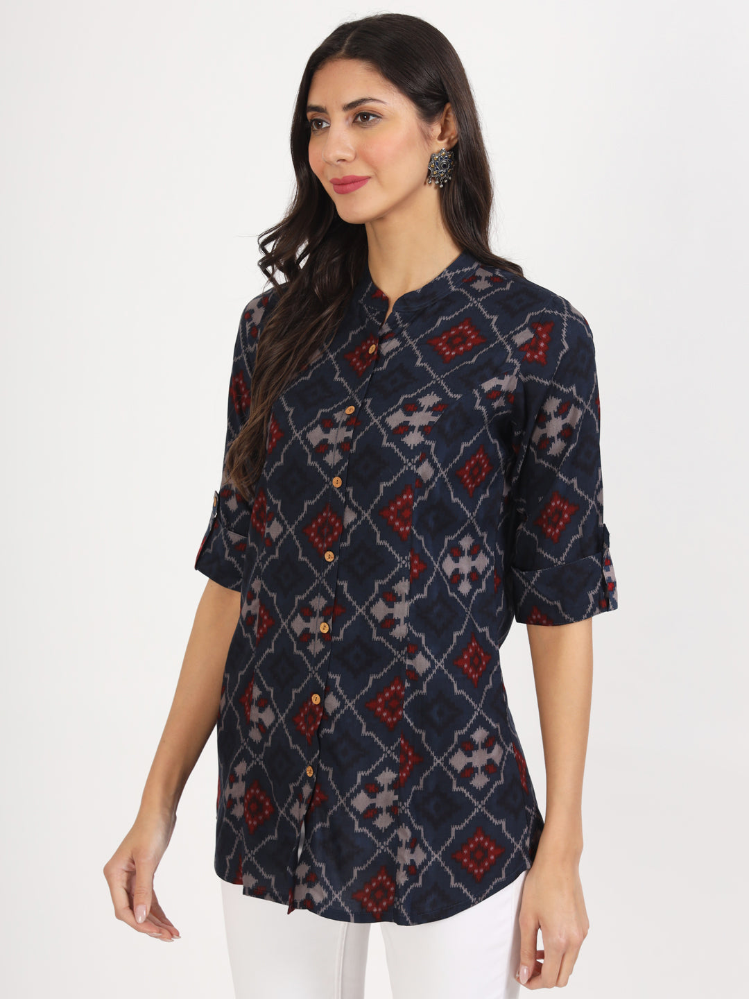 Eshani Blue Geometric Printed Rayon Top