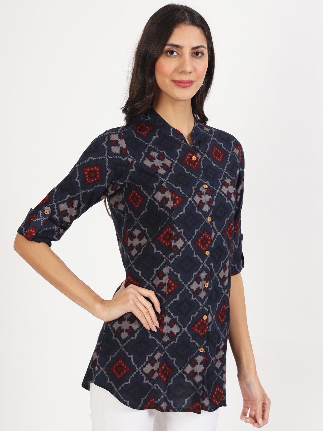 Eshani Blue Geometric Printed Rayon Top