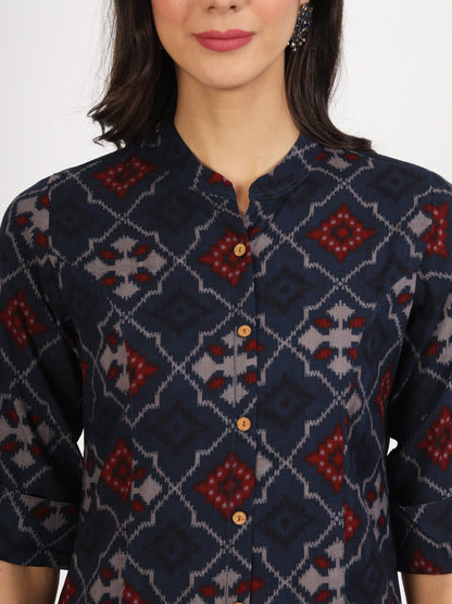 Eshani Blue Geometric Printed Rayon Top