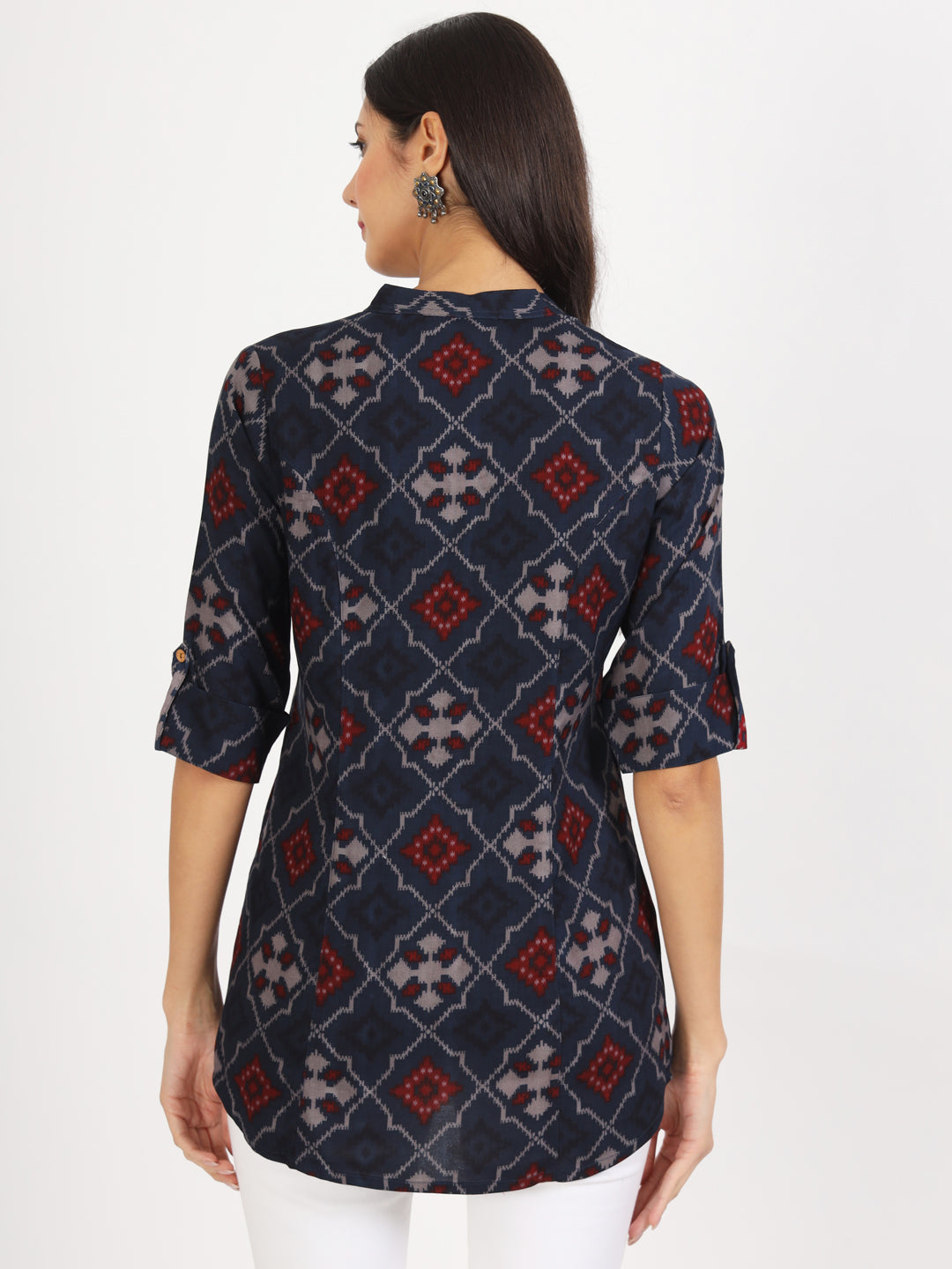 Eshani Blue Geometric Printed Rayon Top