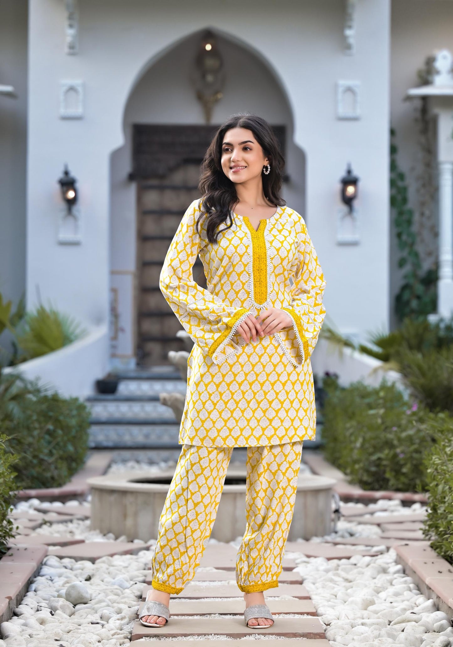 Eshani Yellow Floral Print Rayon Co-ord set for women