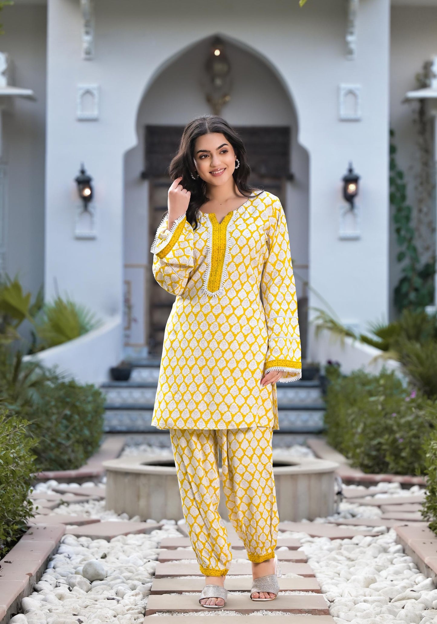 Eshani Yellow Floral Print Rayon Co-ord set for women