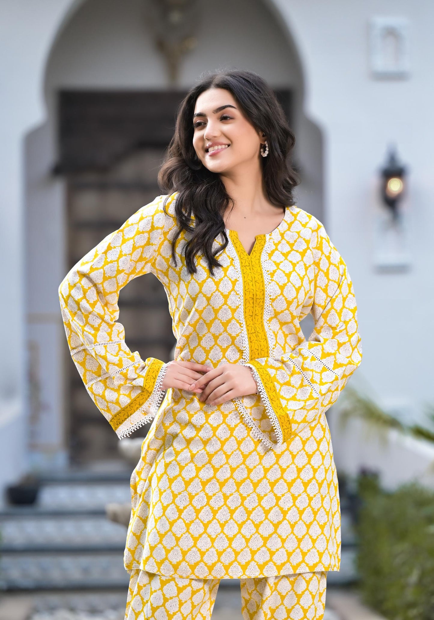 Eshani Yellow Floral Print Rayon Co-ord set for women