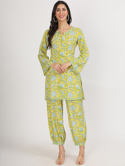 Eshani Mustard Floral Print Rayon Co-ord set