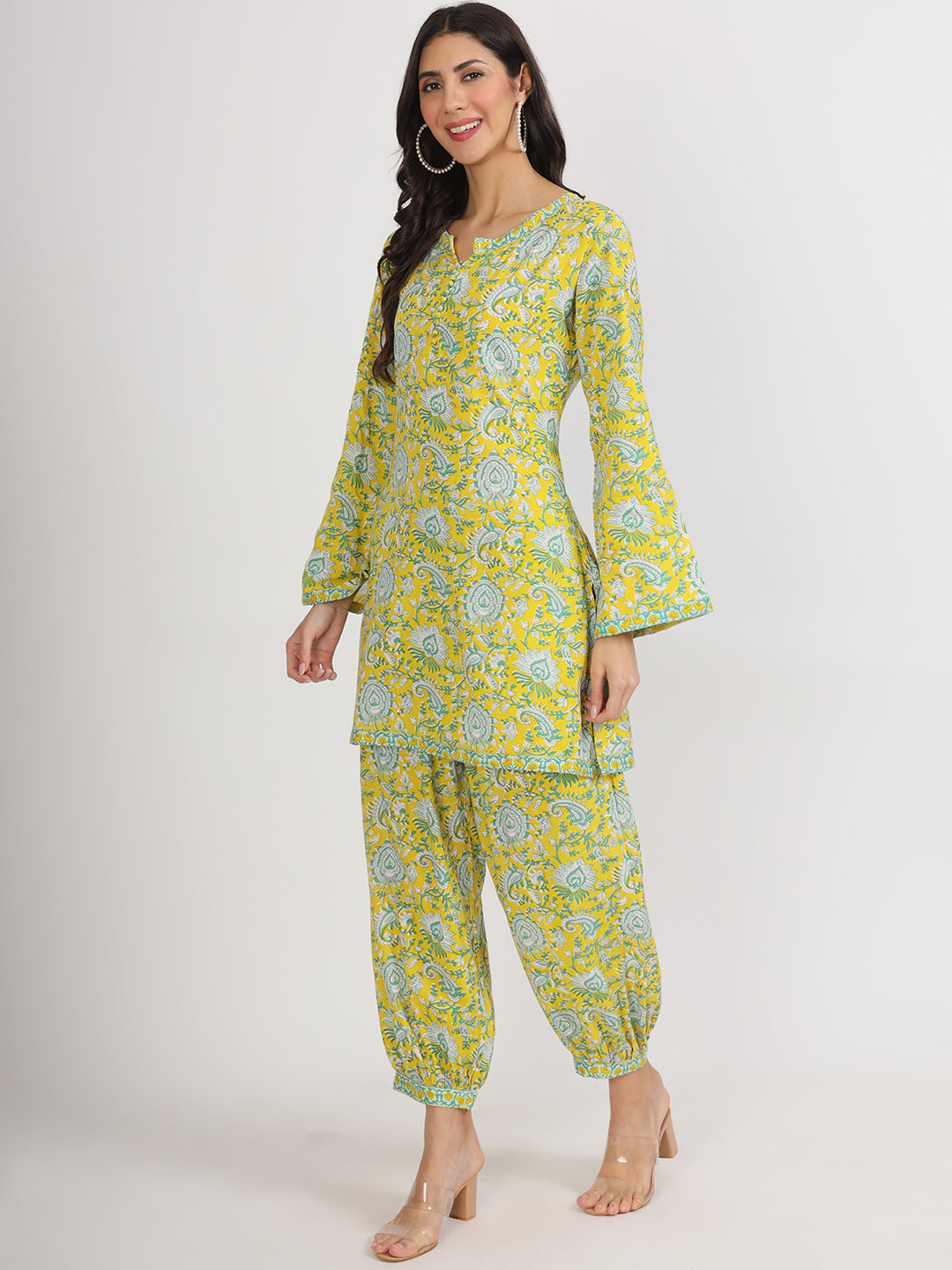 Eshani Mustard Floral Print Rayon Co-ord set