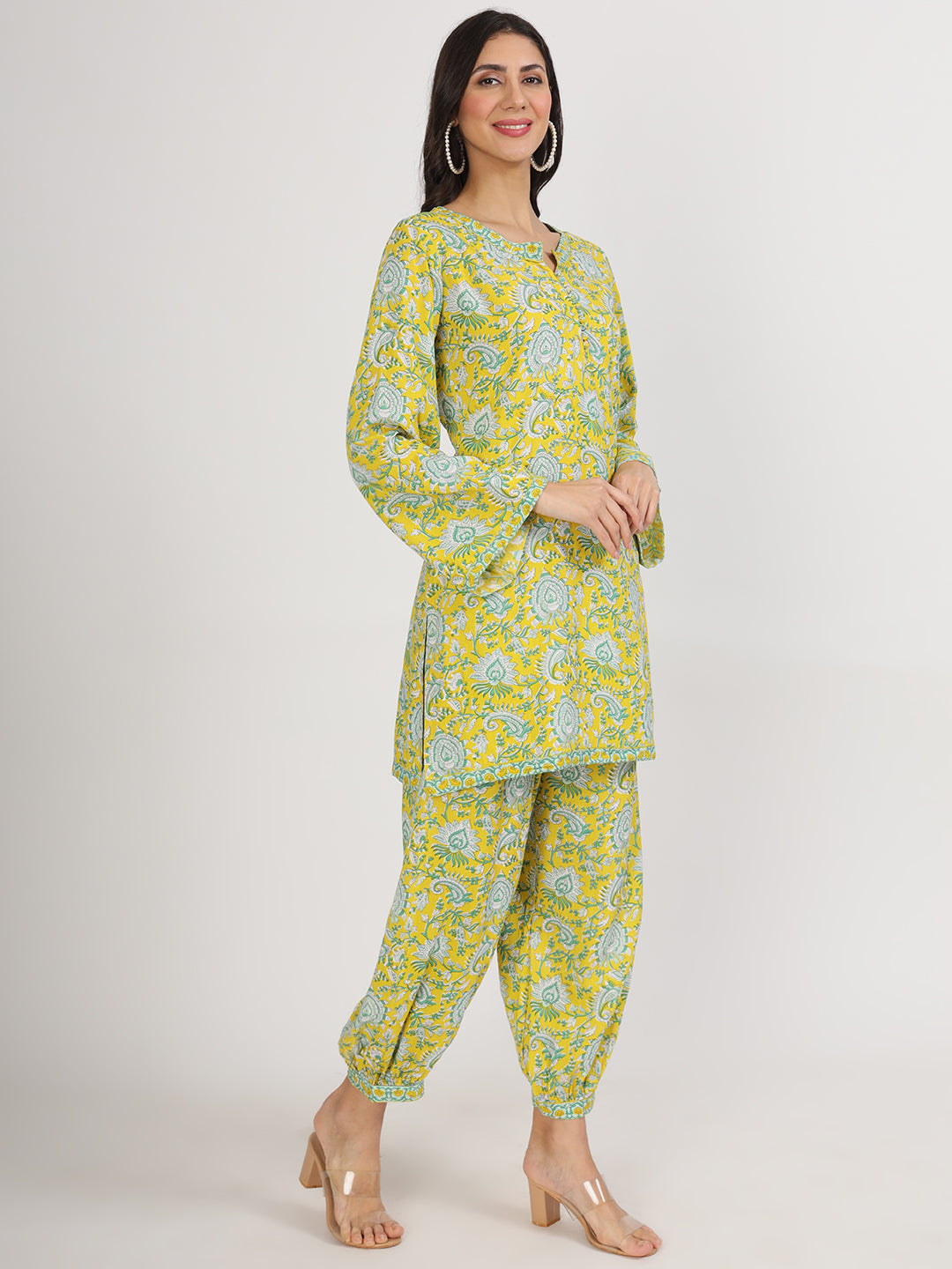 Eshani Mustard Floral Print Rayon Co-ord set