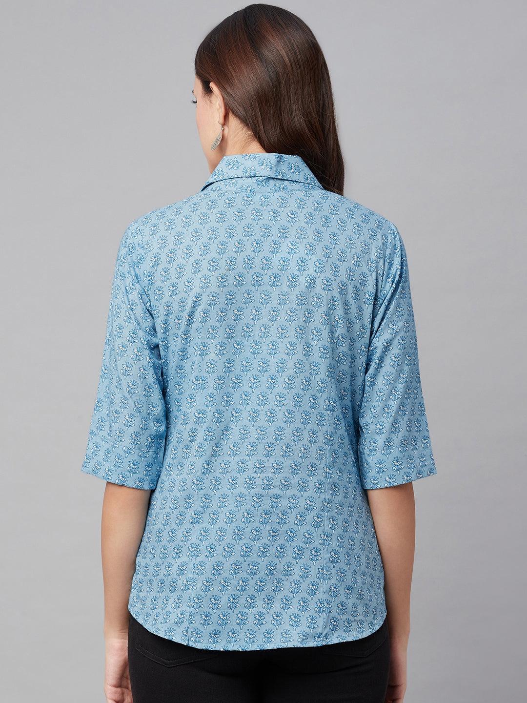 Eshani Sky Blue Block Printed Casual Women Shirts - Eshani world