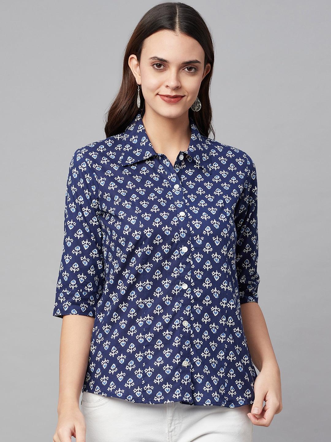 Eshani indigo Block Printed Casual Women Shirts - Eshani world