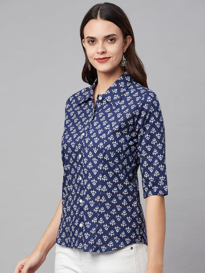 Eshani indigo Block Printed Casual Women Shirts - Eshani world